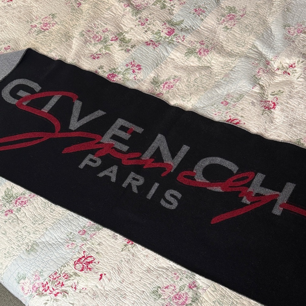 Givenchy Black and Red Logo Blanket Scarf
